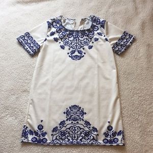 Blue and off white short dress or tunic top.